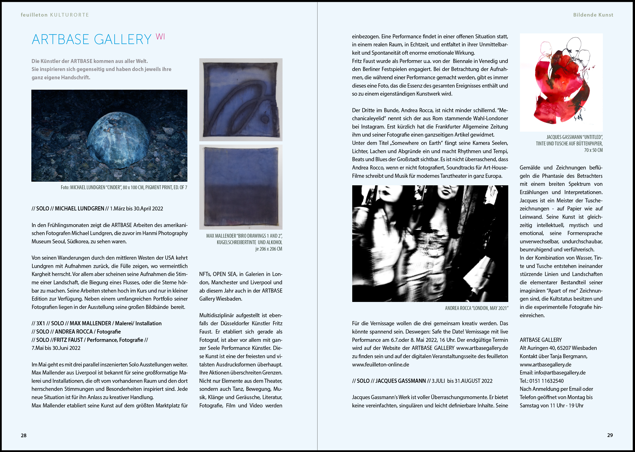 Art magazine feuilleton about the program of ARTBASE Gallery March 2022 until August 2022
